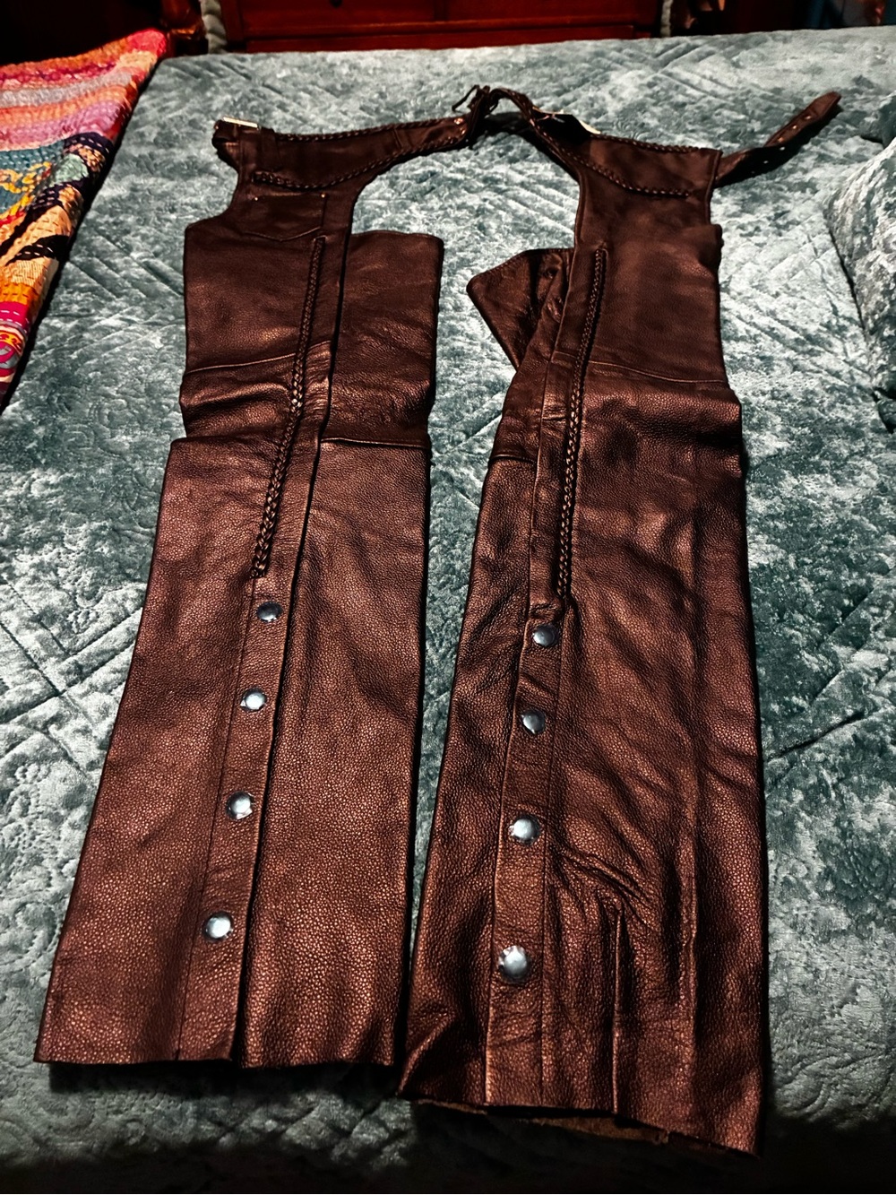 Xelement Black Leather Leg Chaps with Snap Closures